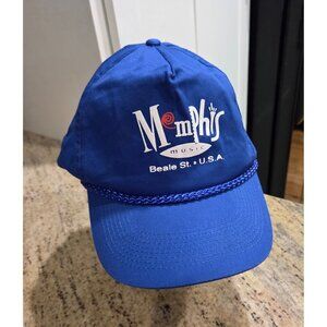 Vintage Memphis Beale St Hat Strap Back Adj Jazz Music Blues 90s Tennessee Rope